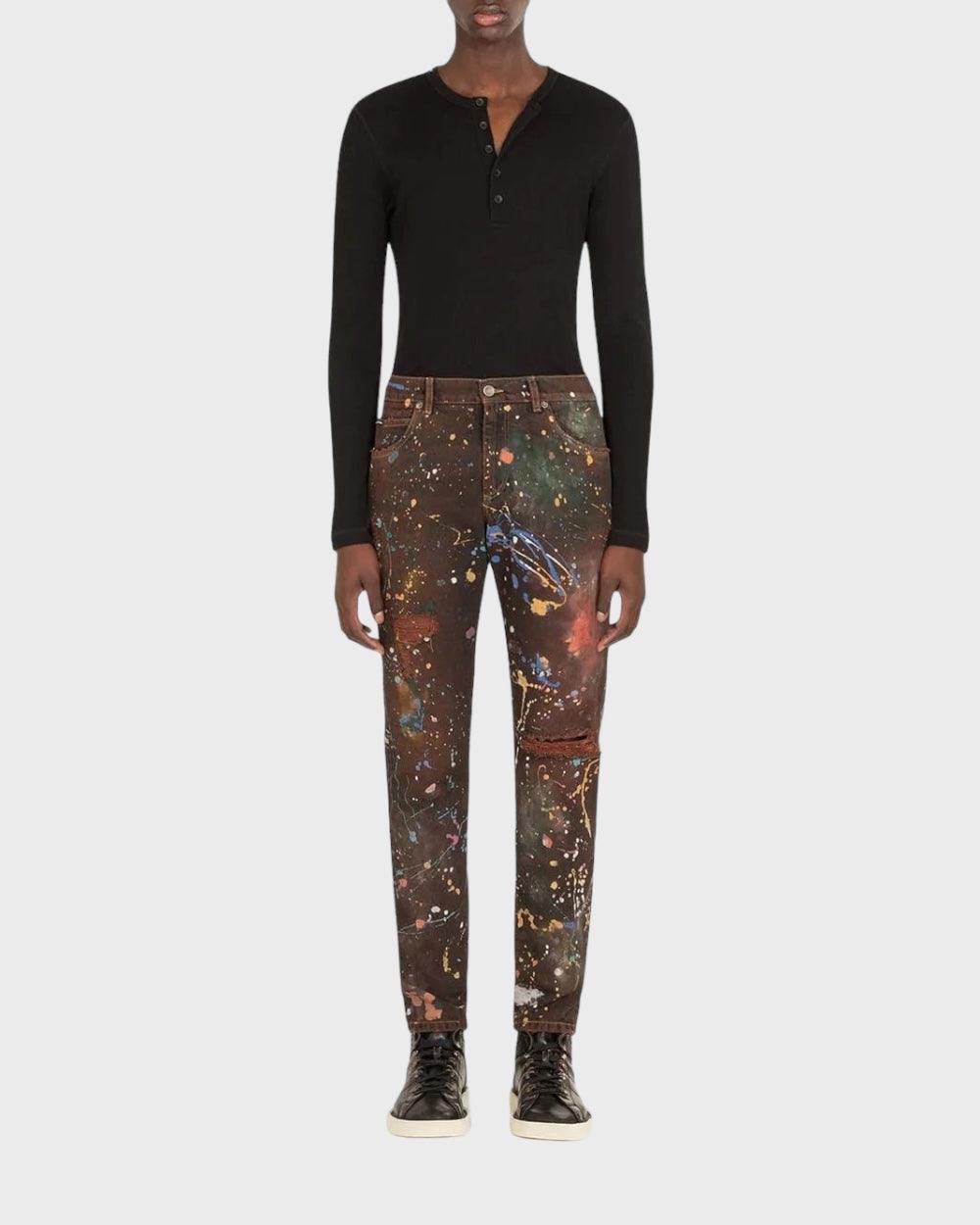 Dolce & Gabbana Bruin Abstracte Verfspatten Jeans