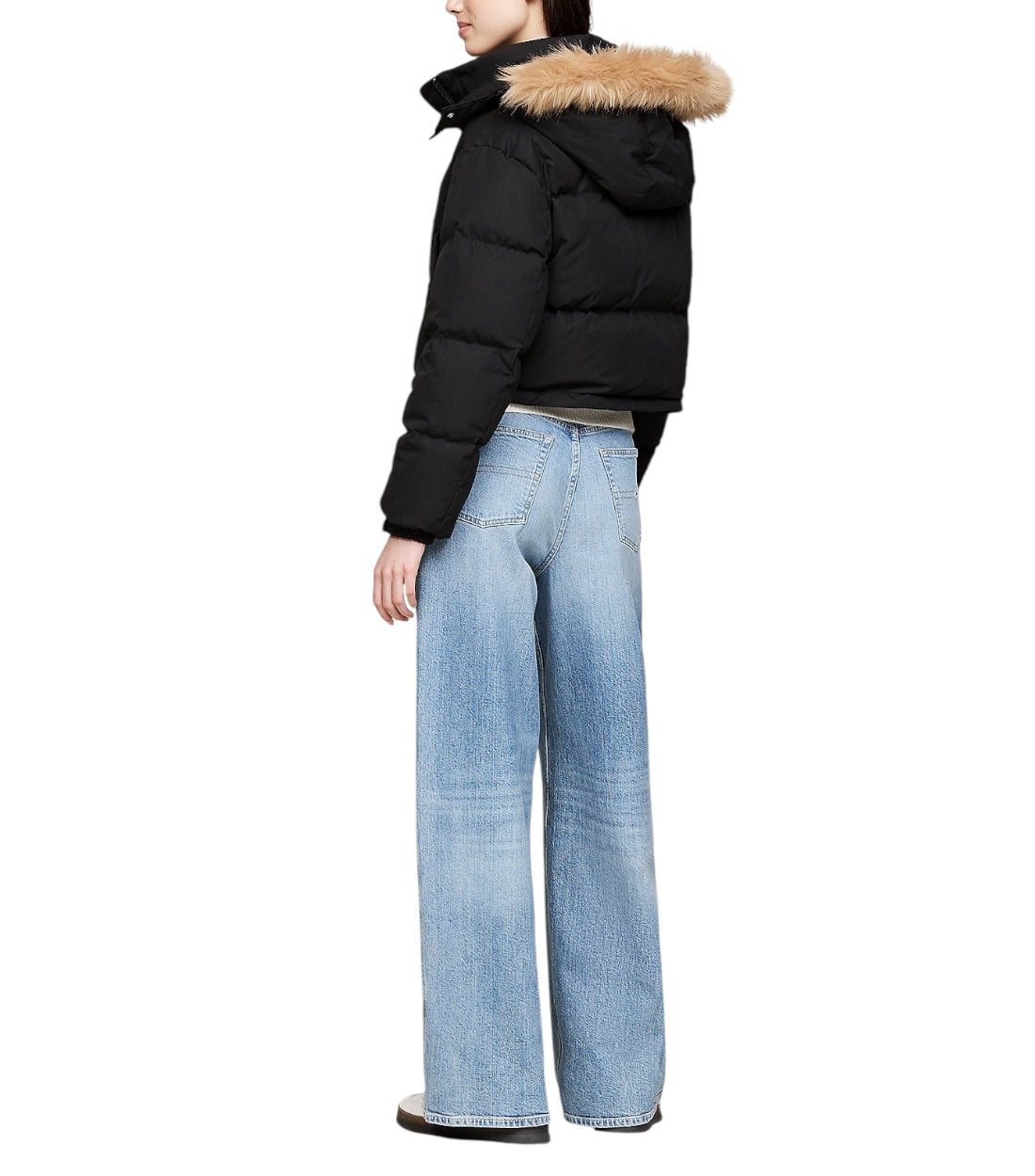 Tommy Hilfiger Zwart Alaska Cropped Pufferjack Met Donsvulling