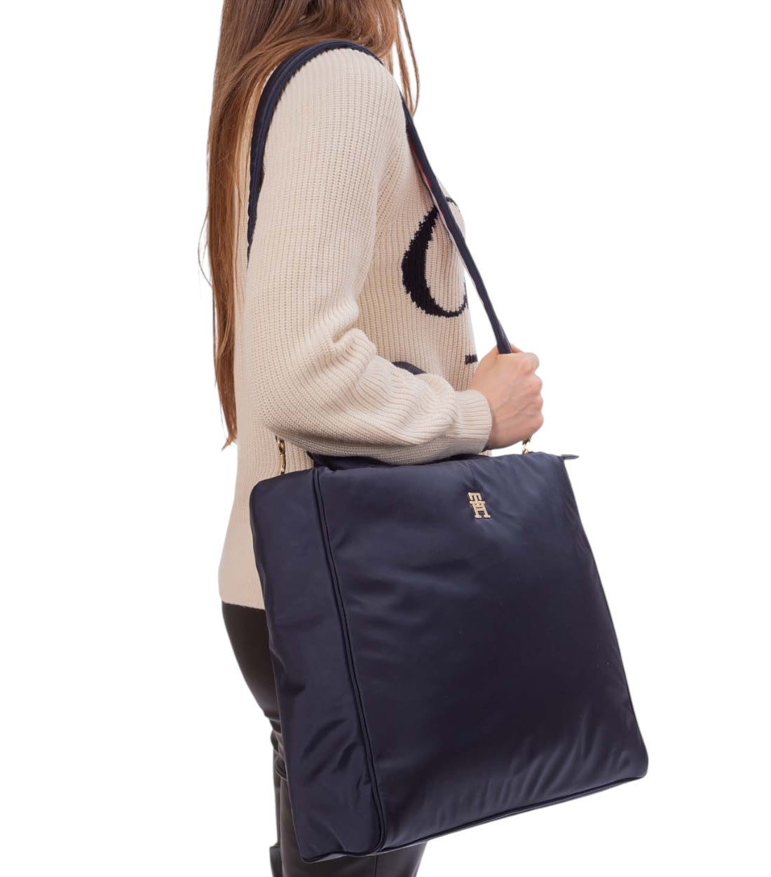 Tommy Hilfiger Elegante Blauwe Handtas met Contrastdetails en Logo