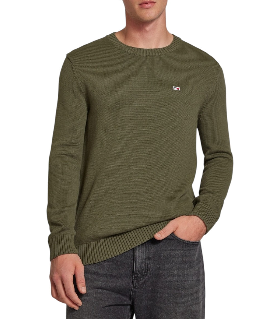 Tommy Hilfiger Groen Slim Fit Gebreide Pullover Met Logobadge