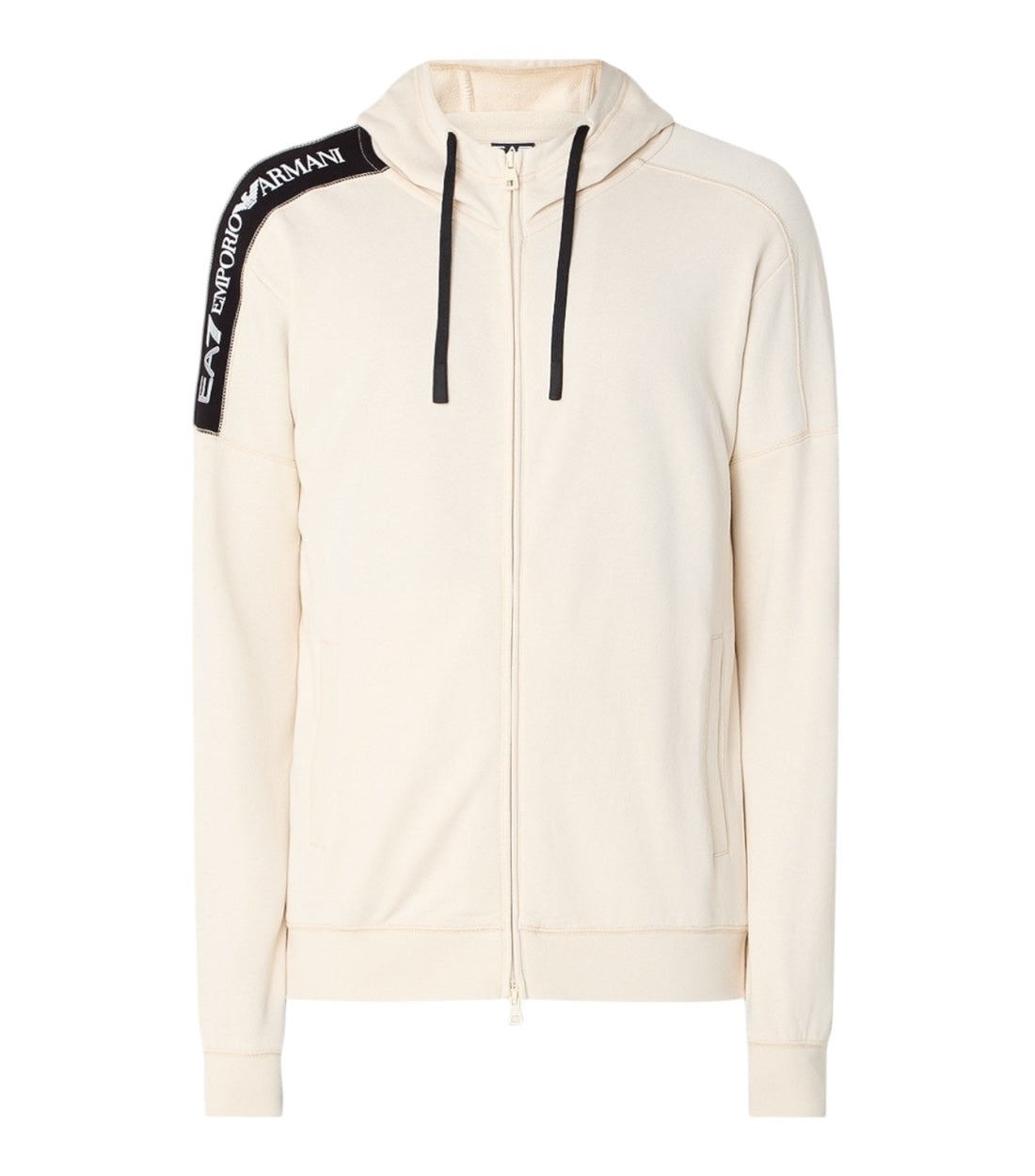 Ea7 Beige Logo Series Zipped Hoodie