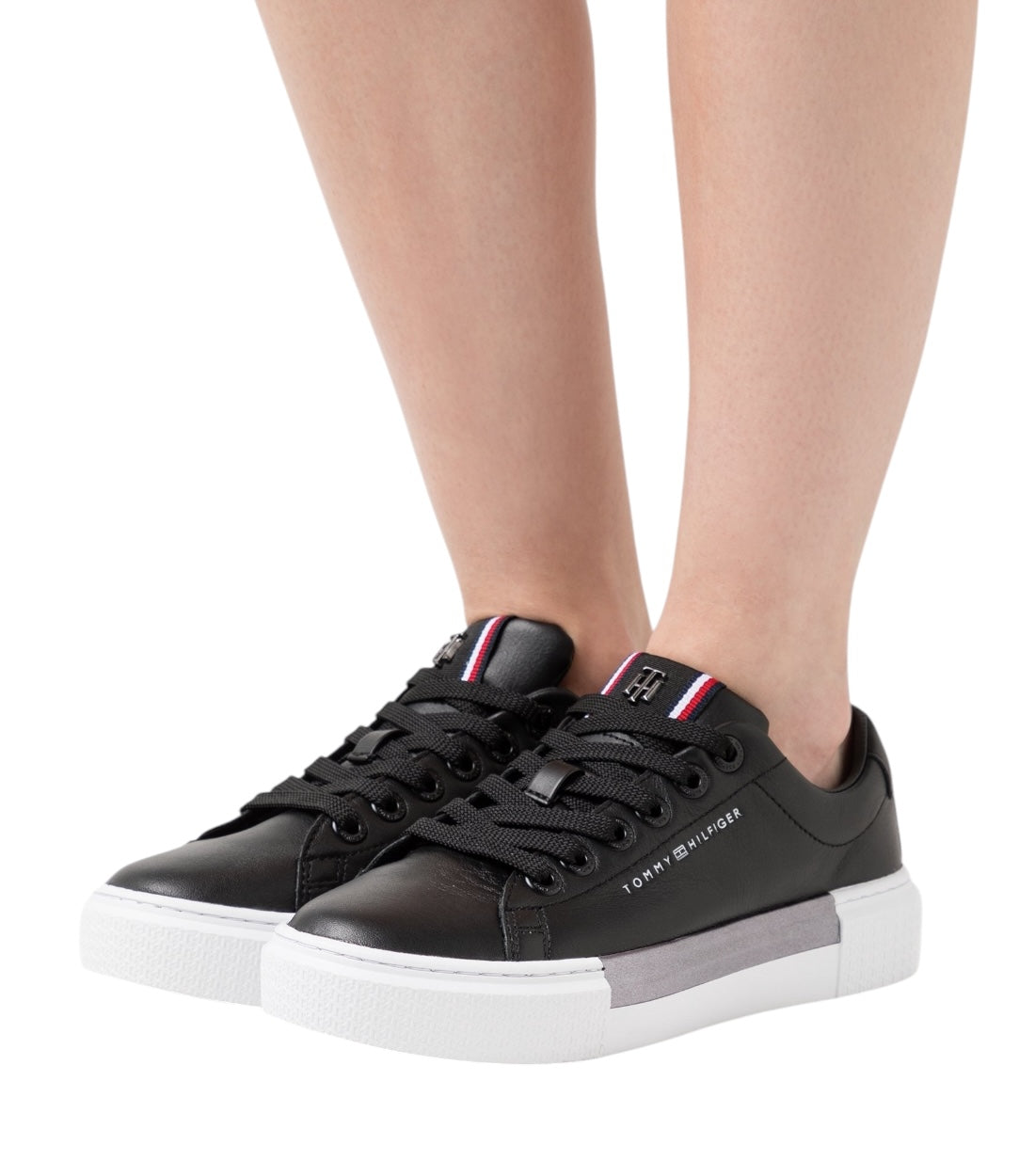 Tommy Hilfiger chique zwarte katoen-leermix sneakers