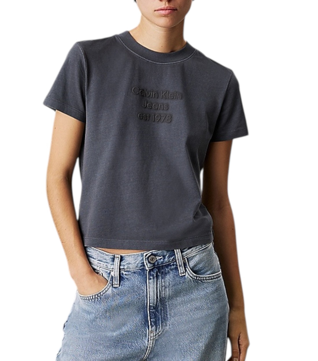 Calvin Klein Jeans Grijs T-shirt Dames Met Logoprint