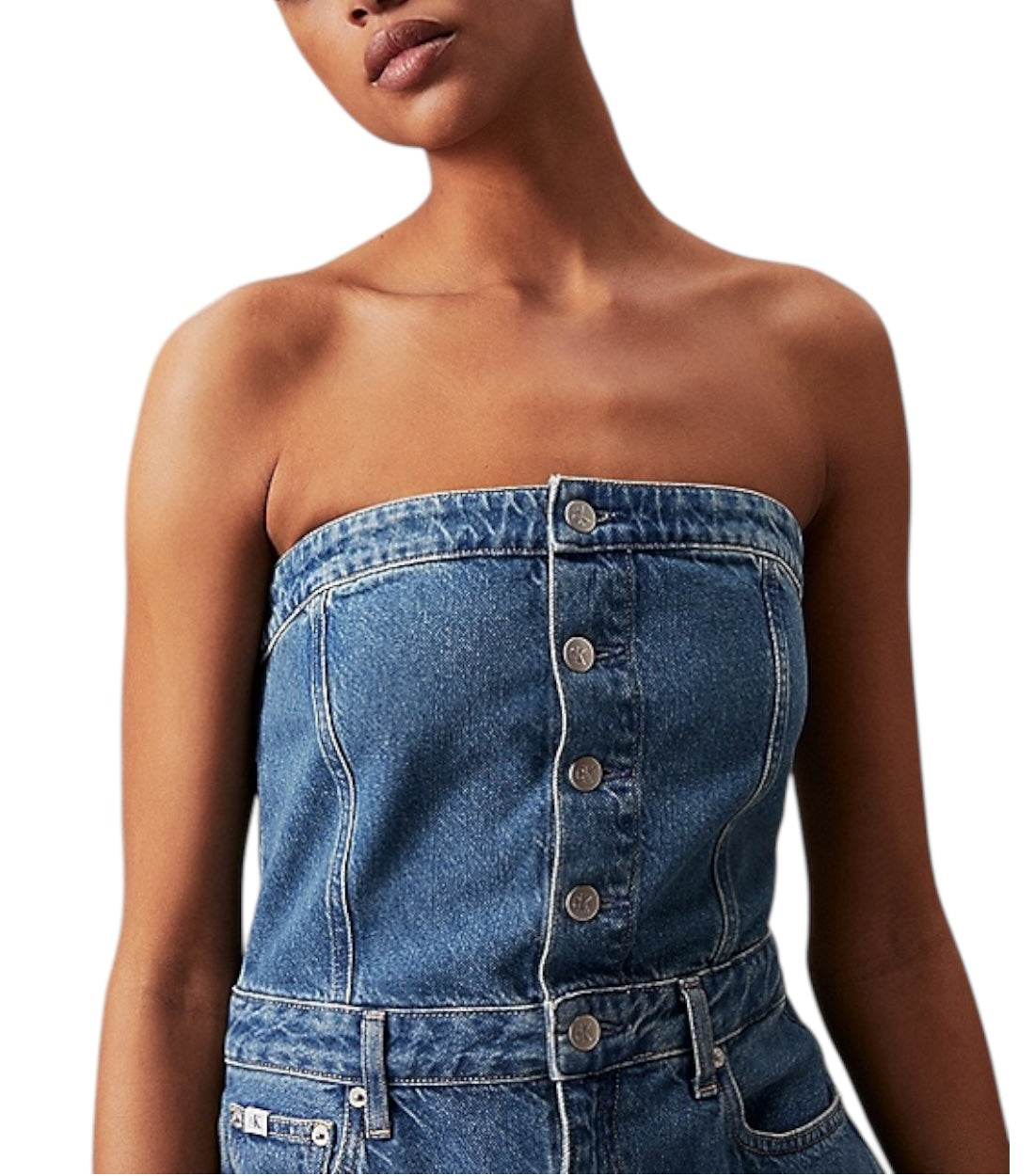 Calvin Klein Jeans Strapless Denim Maxi- Jurk