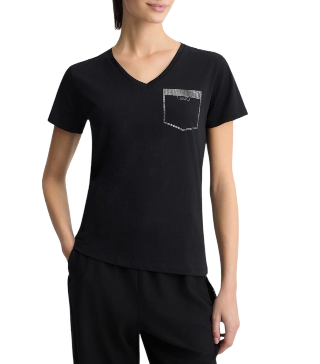 Liu Jo Zwart T-shirt Met Strass Steentjes