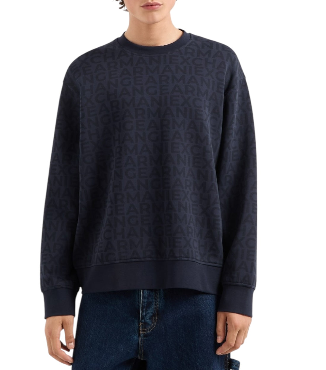 Armani Exchange Blauw Crewneck Trui Met Logoprint