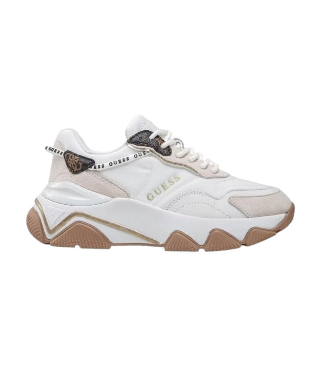 Guess Beige Micola Mixed Leren Sneakers