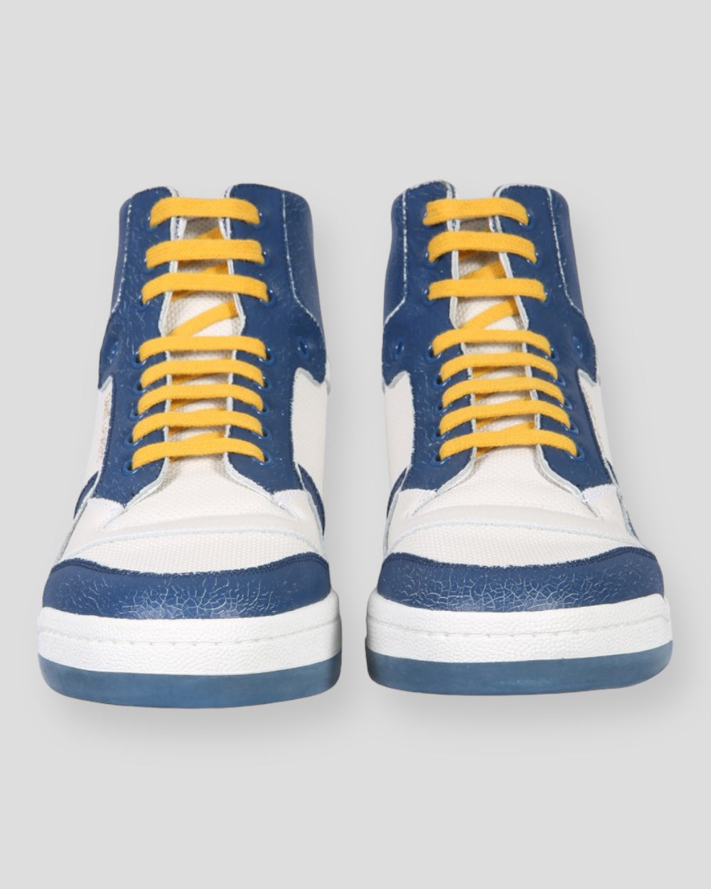 Saint Laurent Kalfsleer Mid Top Sneakers Wit/Blauw