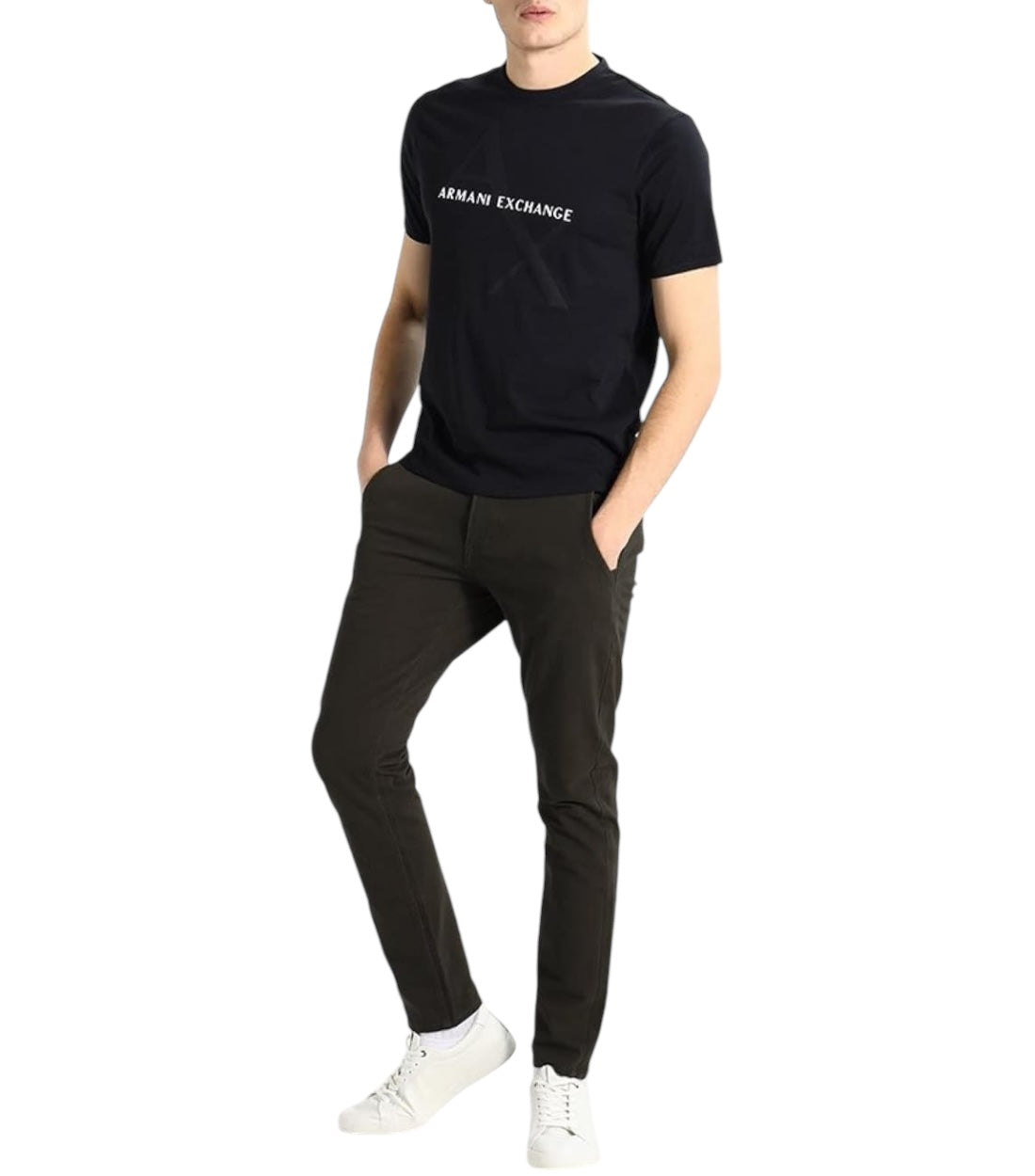 Armani Exchange Schwarzes schlankes Fit-T-Shirt mit Logo