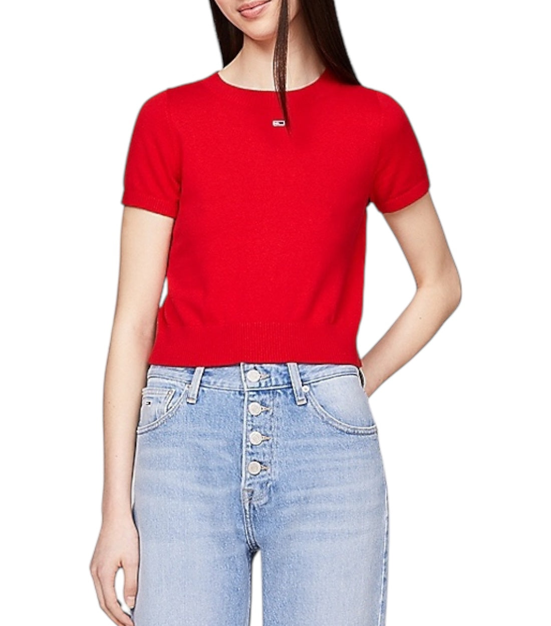 Tommy Hilfiger Jeans Rood Crop Ruche T-shirt Dames