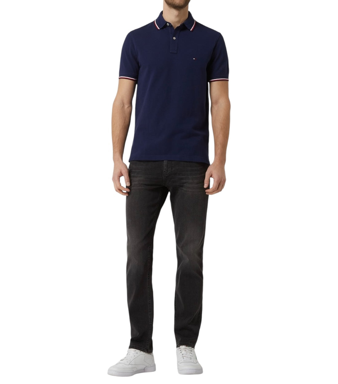 Tommy Hilfiger Slim-Fit Blauwe Polo Met Contraststrepen