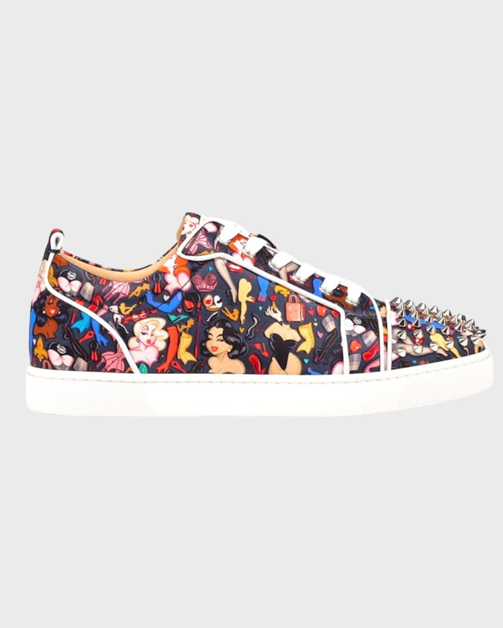 Christian Louboutin Louis Junior Orlato Satijn Meerkleurig Limited Edition Dr Bored Print Sneakers Met Studs