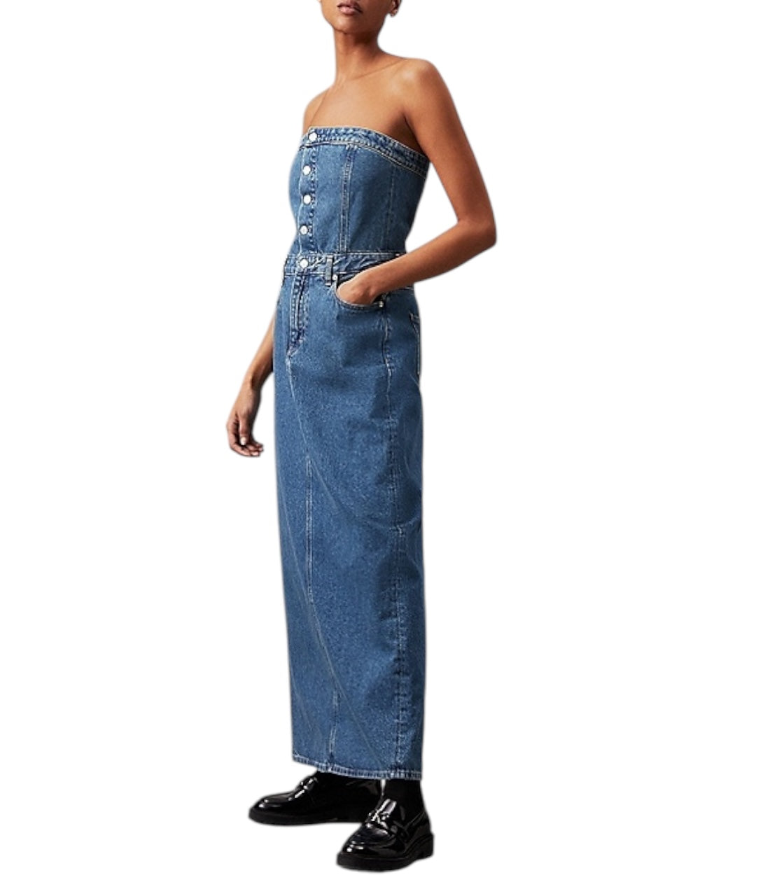 Calvin Klein Jeans Strapless Denim Maxi- Jurk