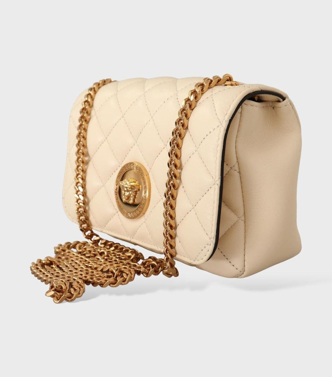 Versace Nappa Leer Medusa Schoudertas Beige