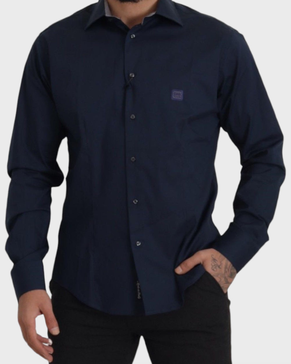 Roberto Cavalli Katoen Formeel Shirt Navyblauw