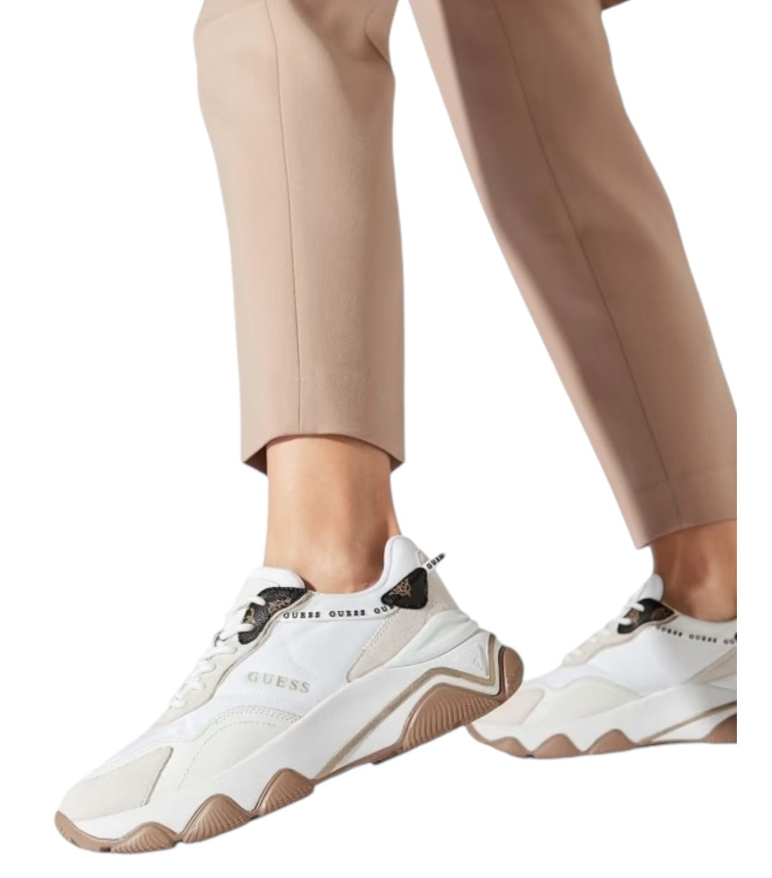 Guess Beige Micola Mixed Leren Sneakers