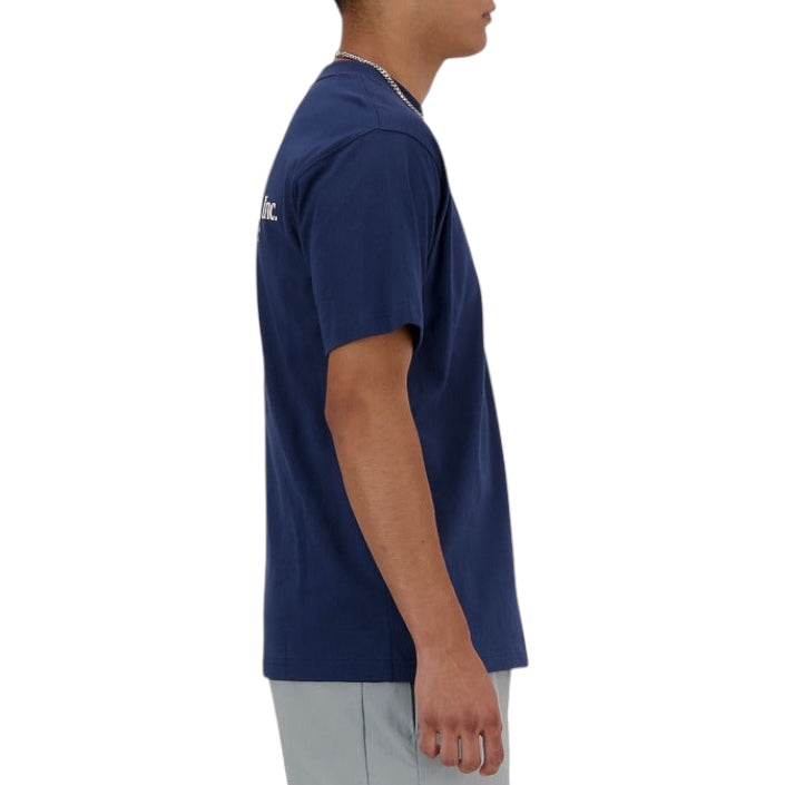 New Balance Blauw Athletics Flocked Katoenen T-Shirt