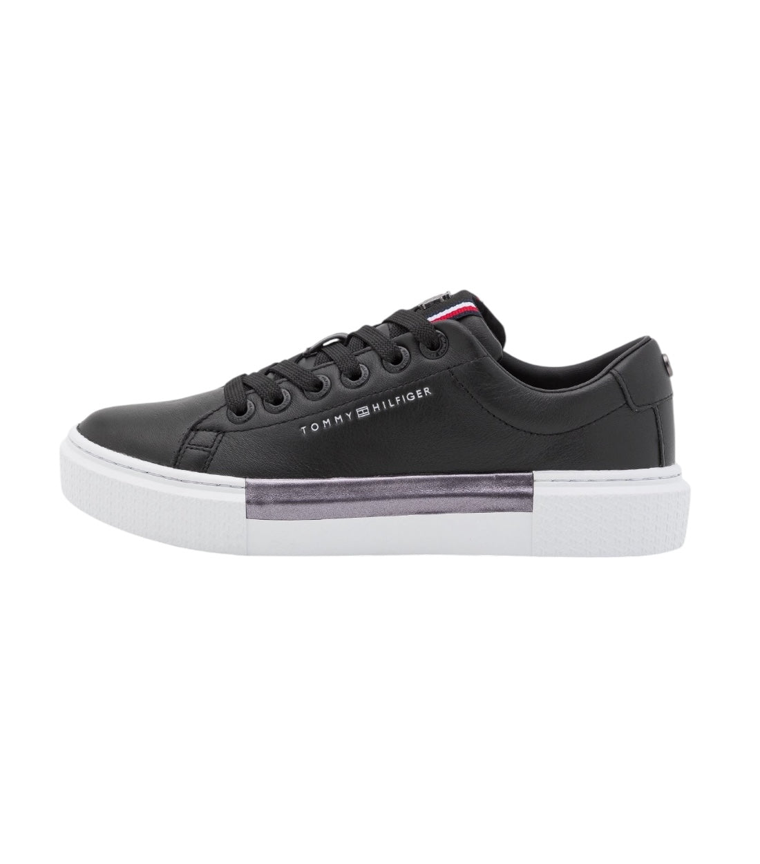 Tommy Hilfiger chique zwarte katoen-leermix sneakers