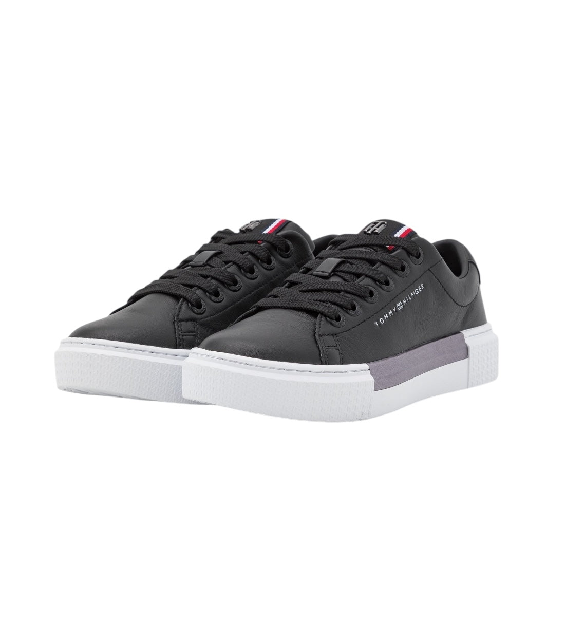 Tommy Hilfiger chique zwarte katoen-leermix sneakers