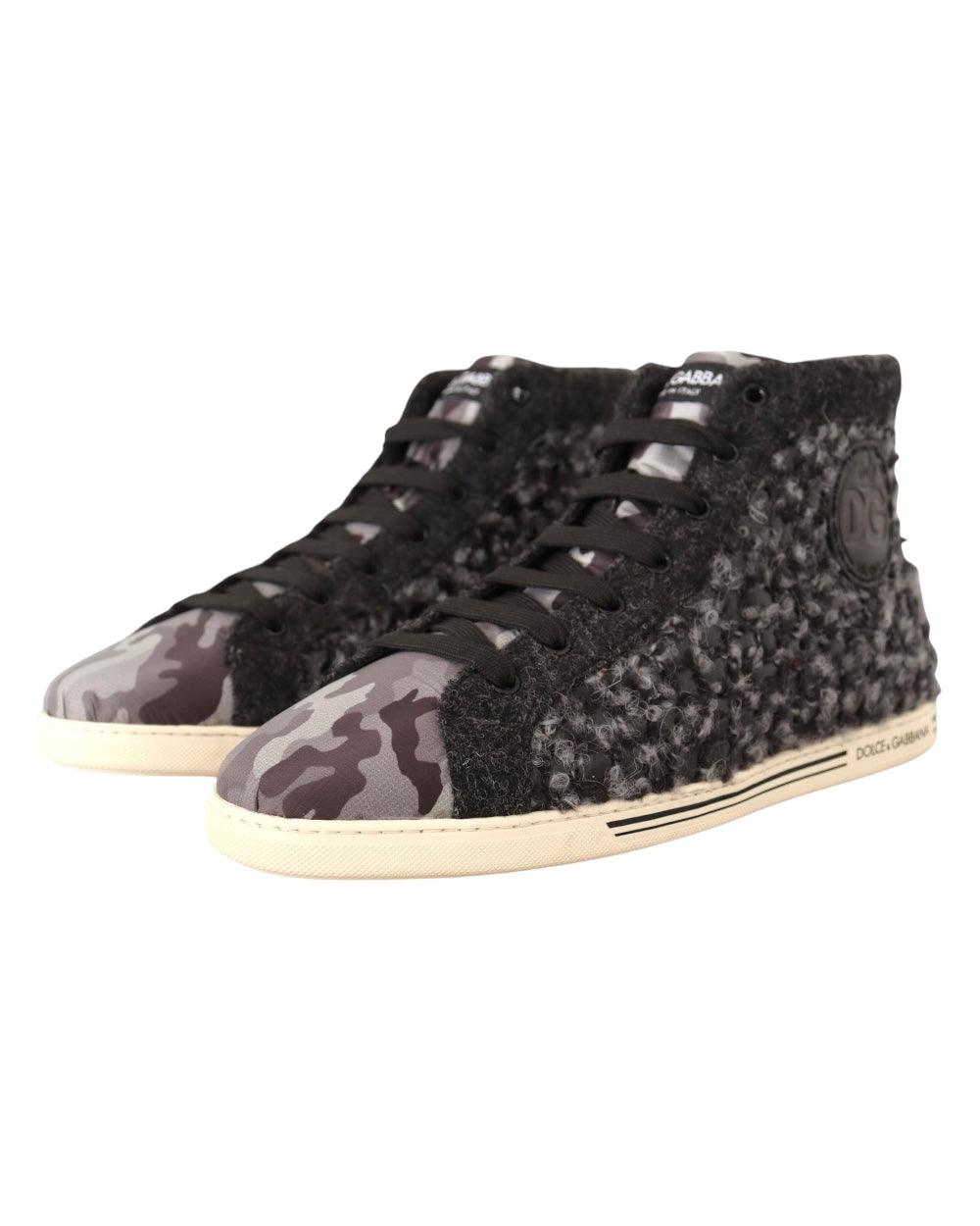 Dolce & Gabbana Zwart Camo Wool High Top Sneakers