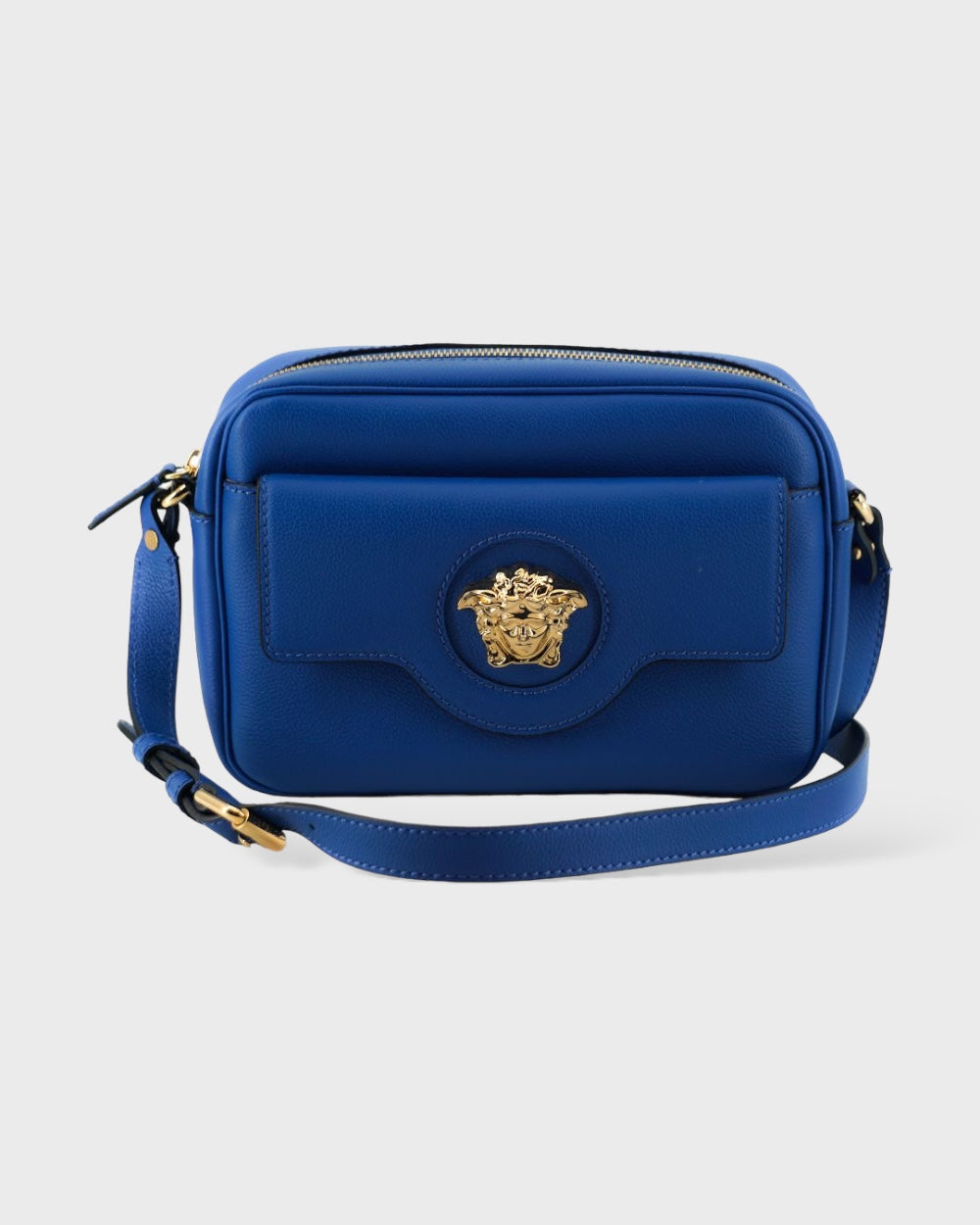 Versace Kalfleer Camera Schoudertas Blauw