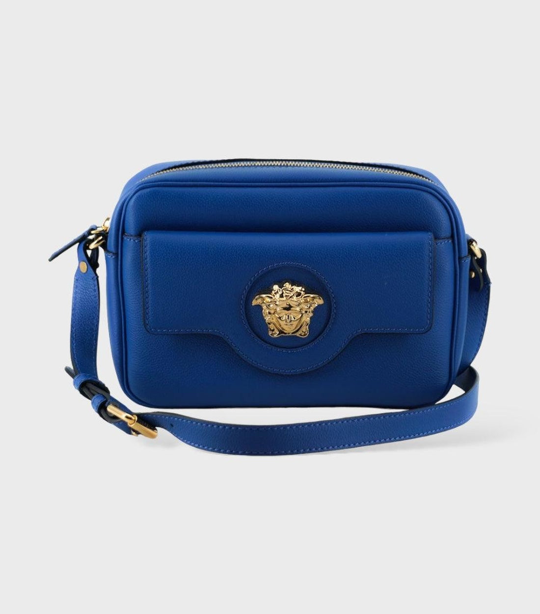 Versace Kalfleer Camera Schoudertas Blauw