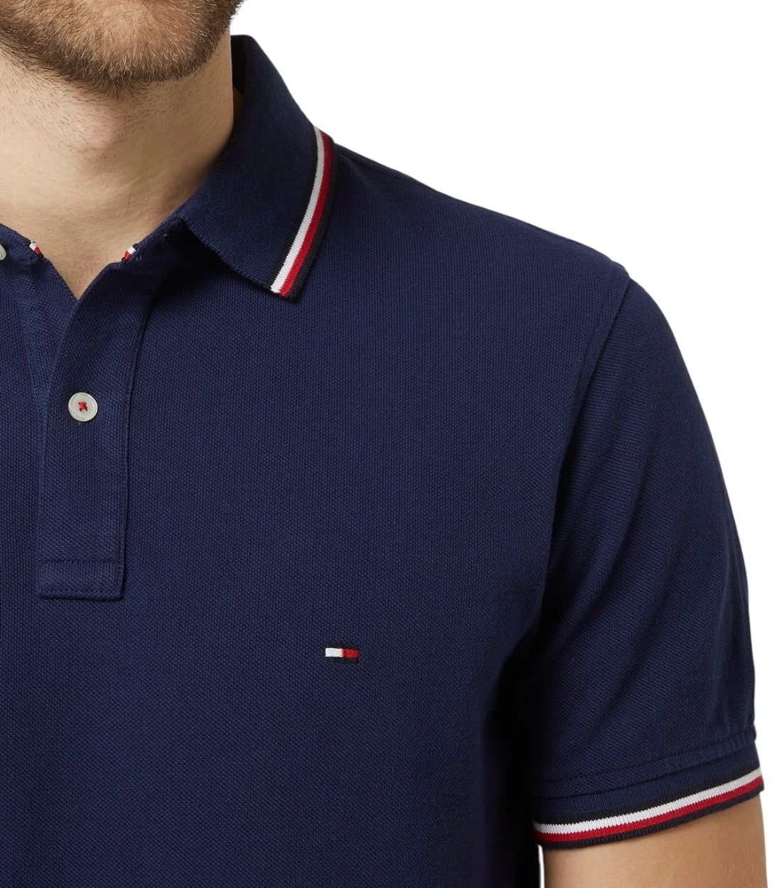 Tommy Hilfiger Slim-Fit Blauwe Polo Met Contraststrepen