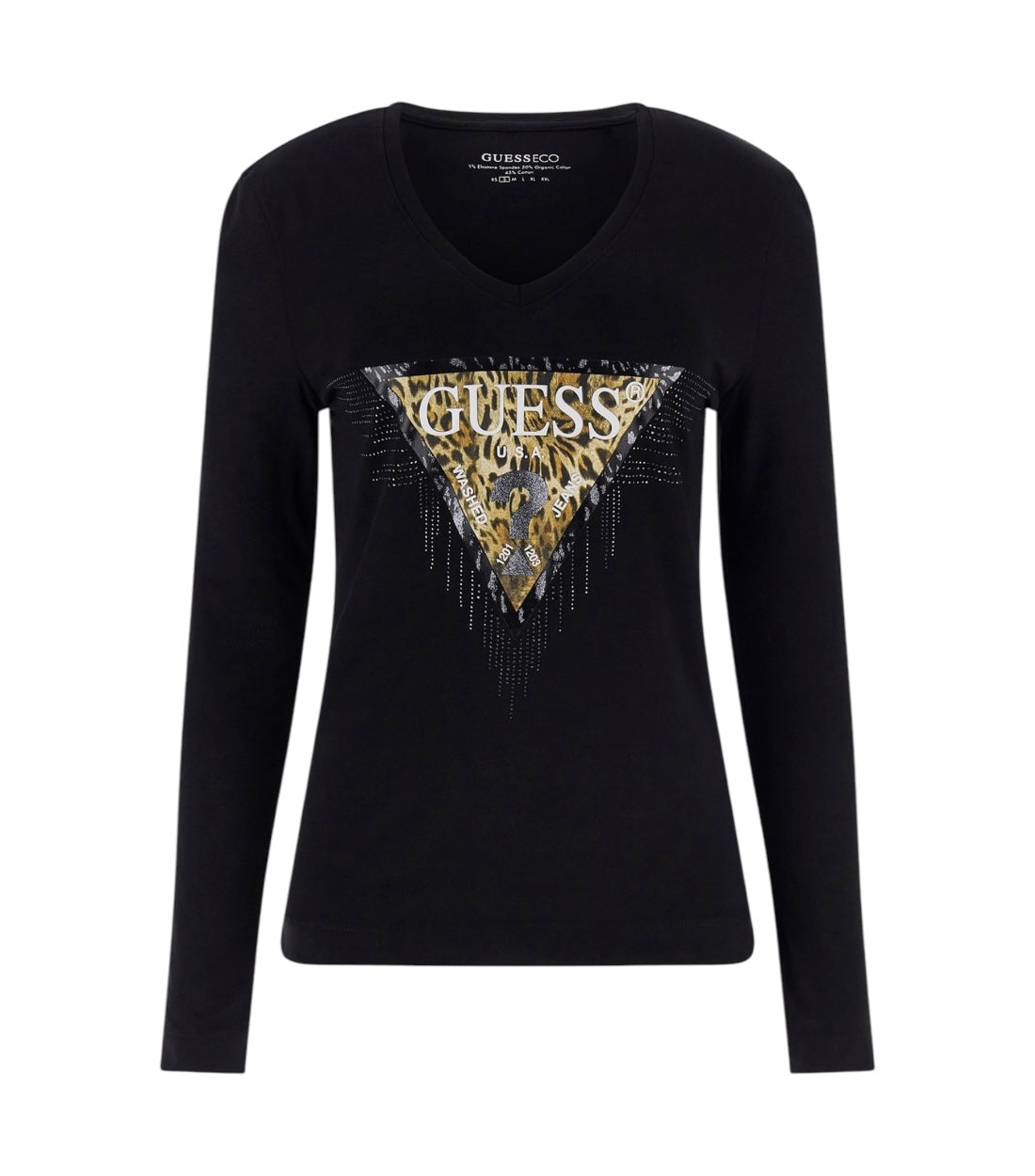 Guess Zwart T-shirt Met Driehoek Dierenlogo