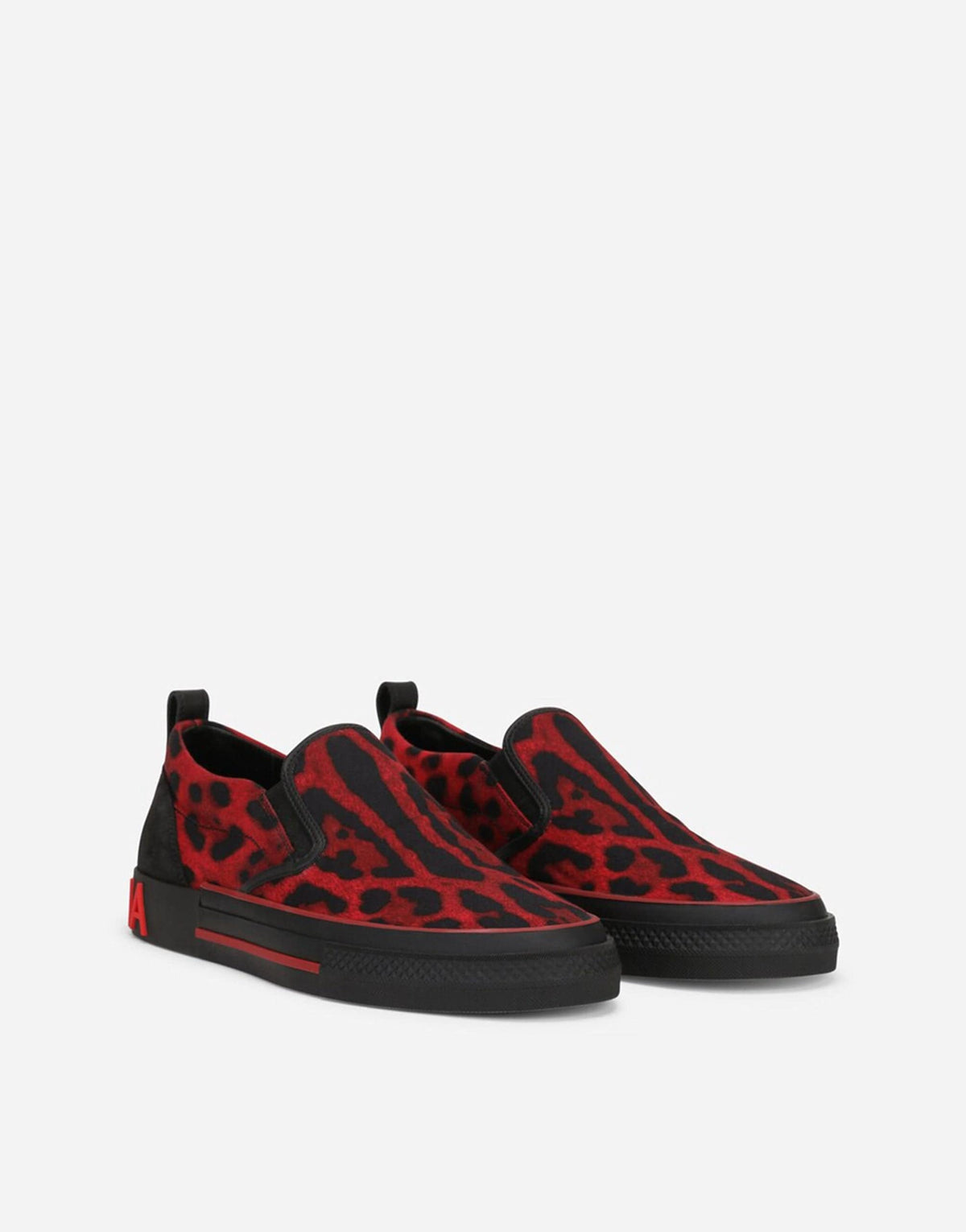 Dolce & Gabbana Rood Zwart Luipaard Print Instap Sneakers