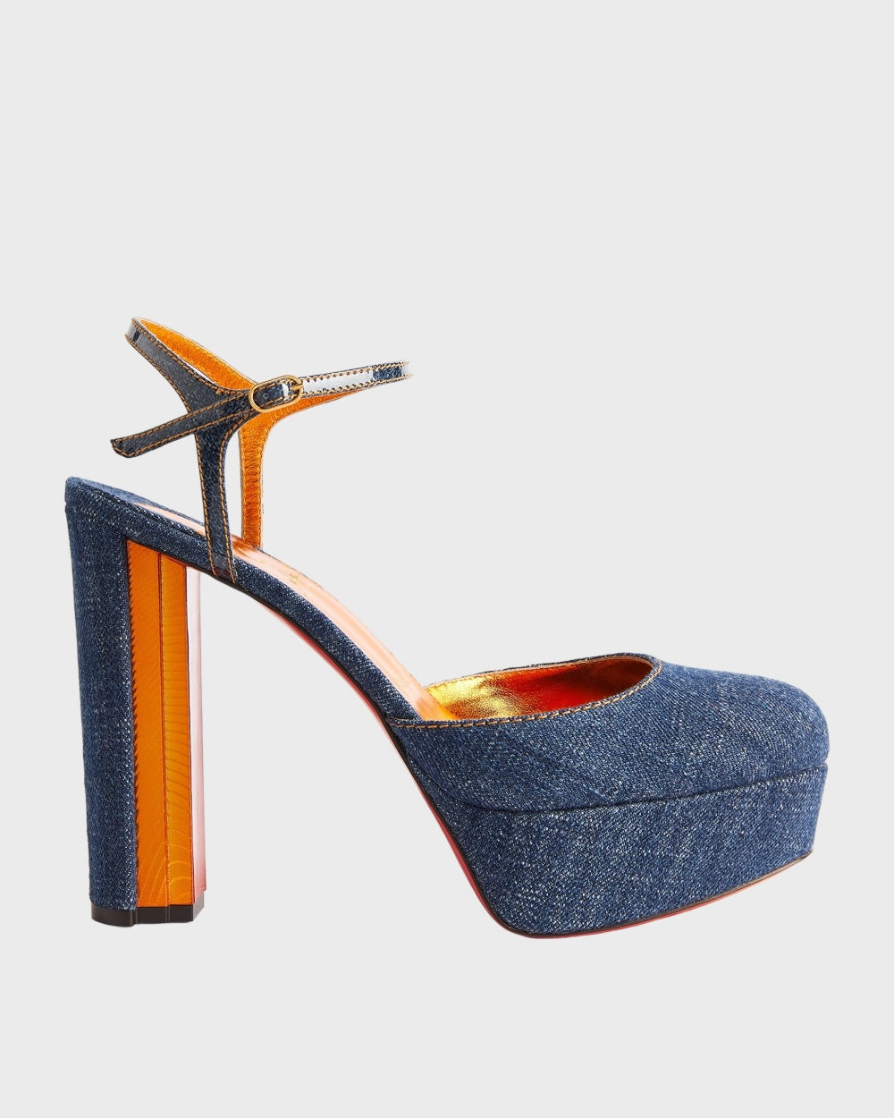 Christian Louboutin Coluna Denim Platform Heel Pumps Navyblauw