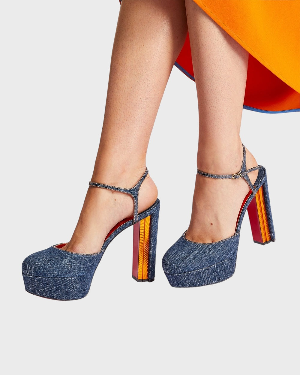 Christian Louboutin Coluna Denim Platform Heel Pumps Navyblauw