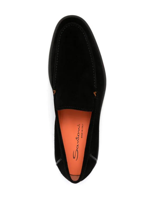 Santoni Loafers Suède Zwart Laag