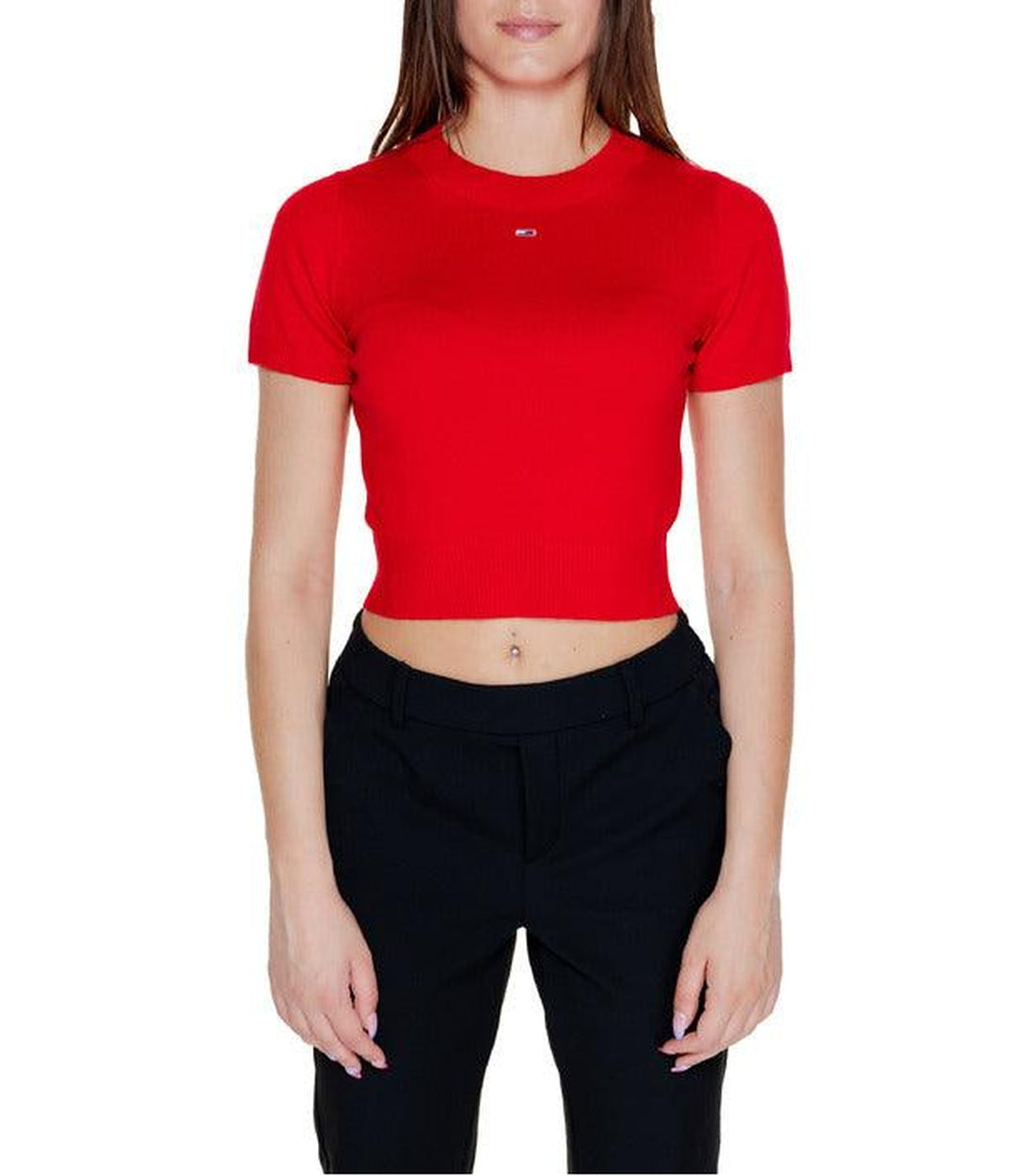 Tommy Hilfiger Jeans Rood Crop Ruche T-shirt Dames