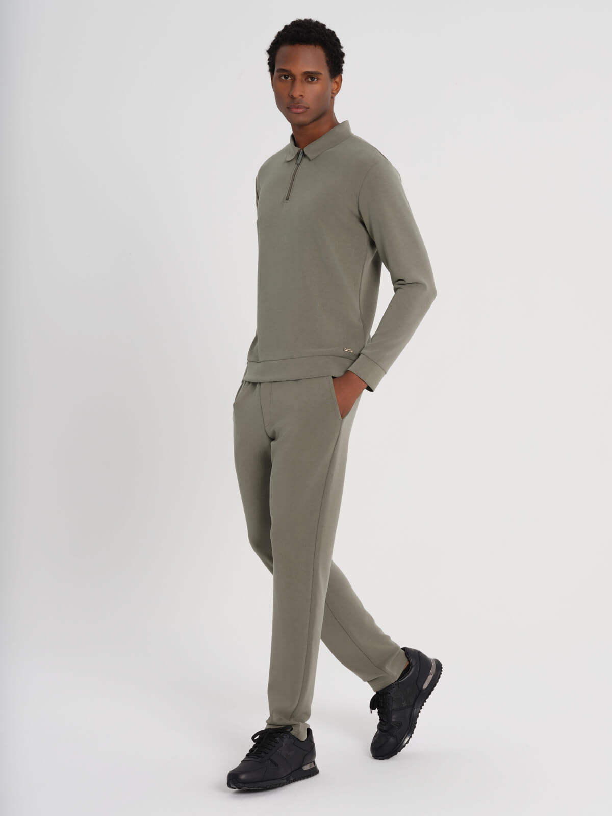 Dadado Bambu Polo Longsleeve Zipper Khaki