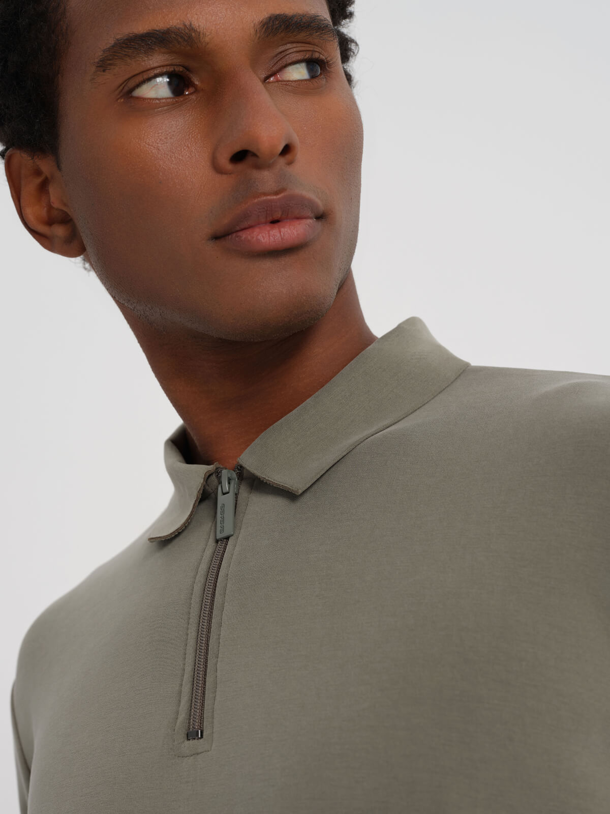 Dadado Bambu Polo Longsleeve Zipper Khaki