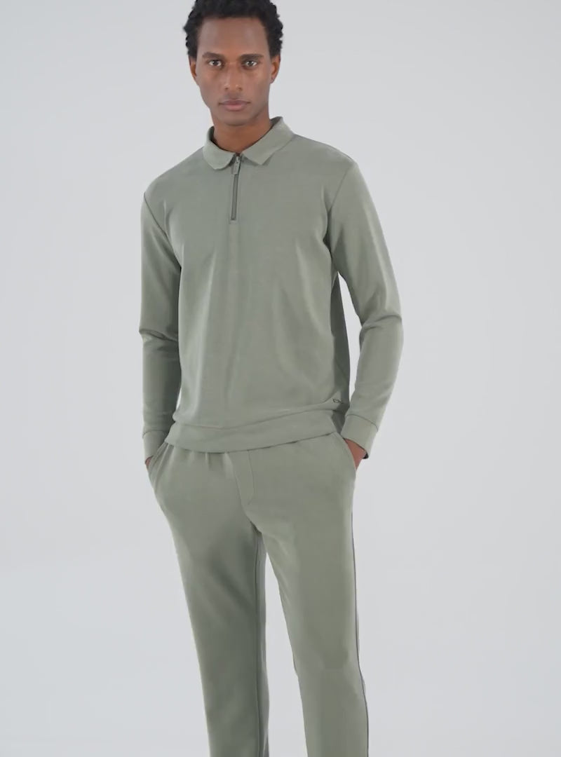 Dadado Bambu Polo Longsleeve Zipper Khaki