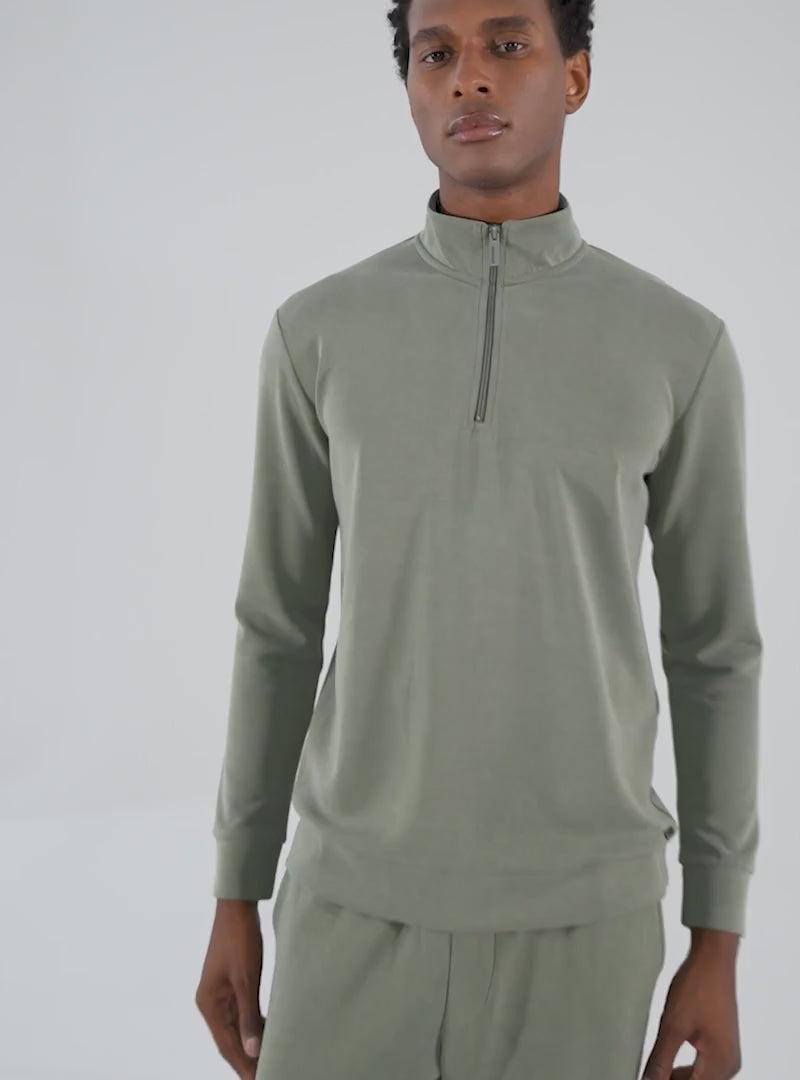 Dadado Bambu Jogging Top Half Zipper Khaki