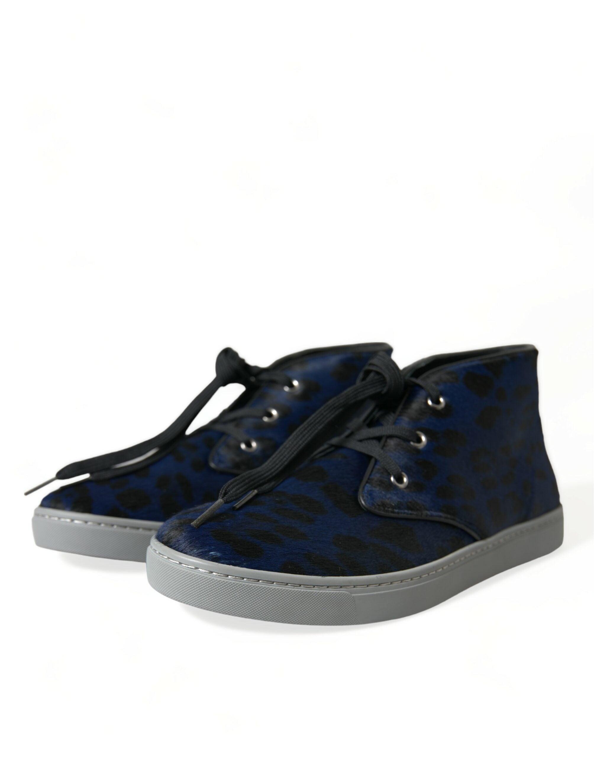 Dolce & Gabbana Blauw Kalfsleren Leopaard Print Sneakers