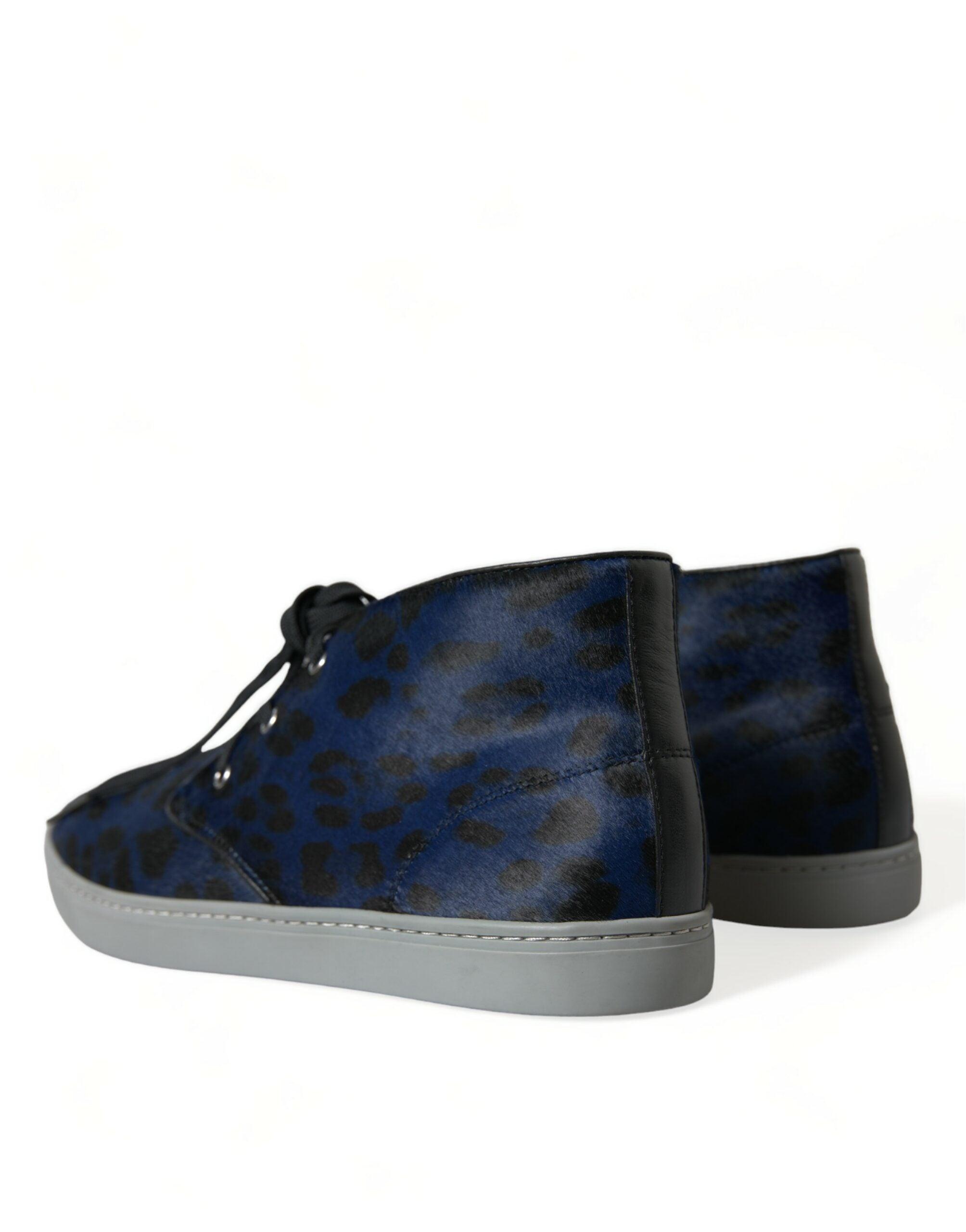 Dolce & Gabbana Blauw Kalfsleren Leopaard Print Sneakers