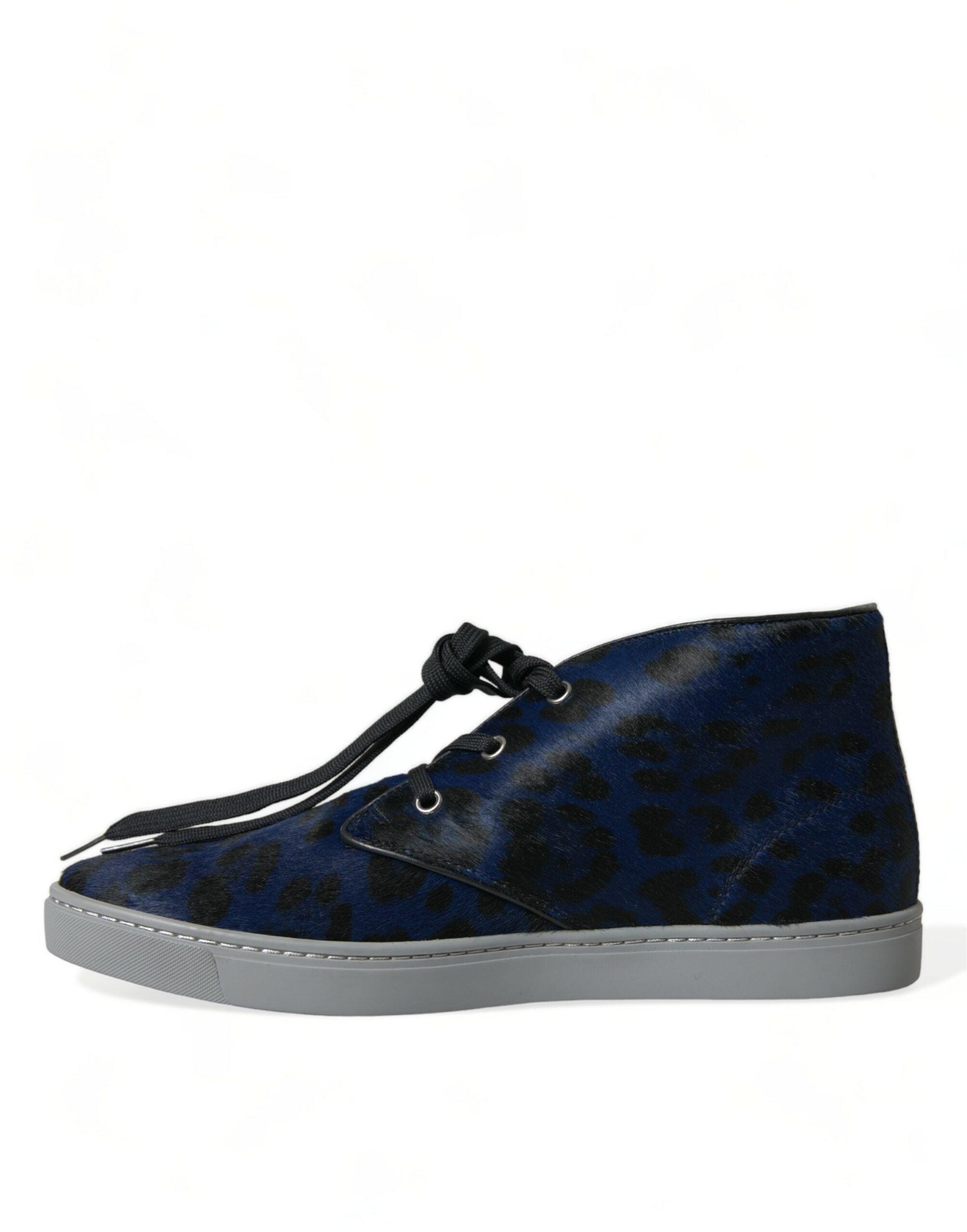 Dolce & Gabbana Blauw Kalfsleren Leopaard Print Sneakers