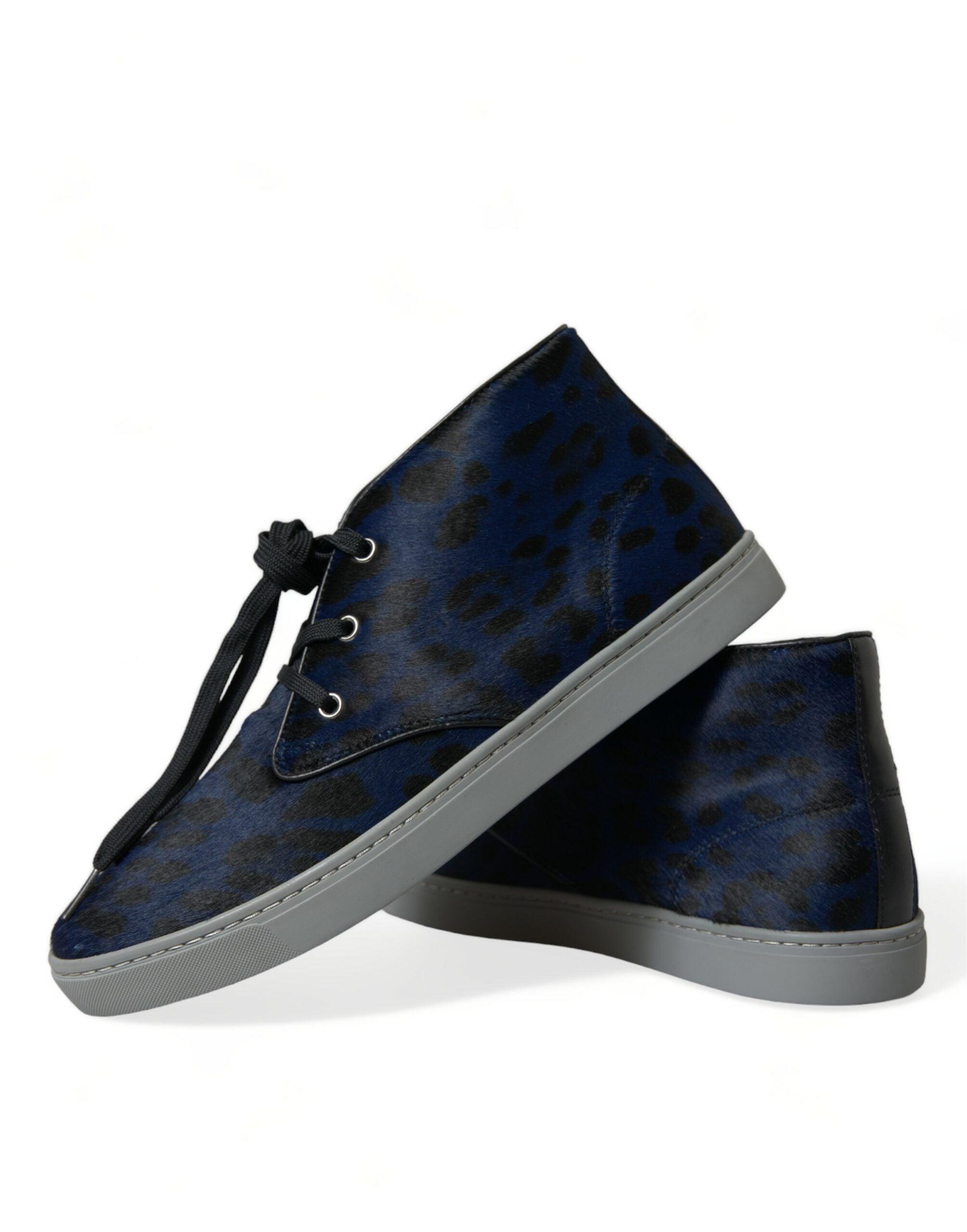 Dolce & Gabbana Blauw Kalfsleren Leopaard Print Sneakers