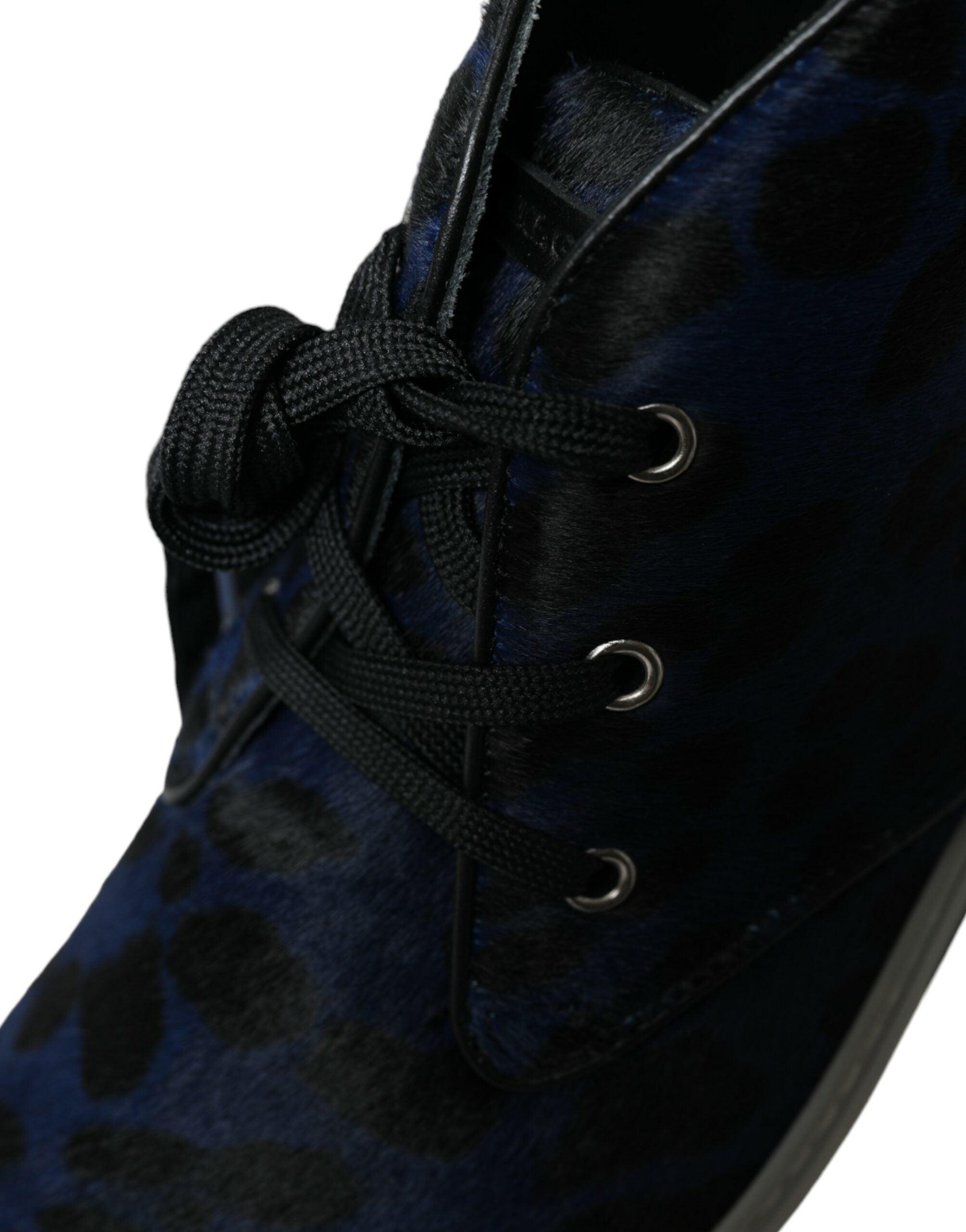 Dolce & Gabbana Blauw Kalfsleren Leopaard Print Sneakers