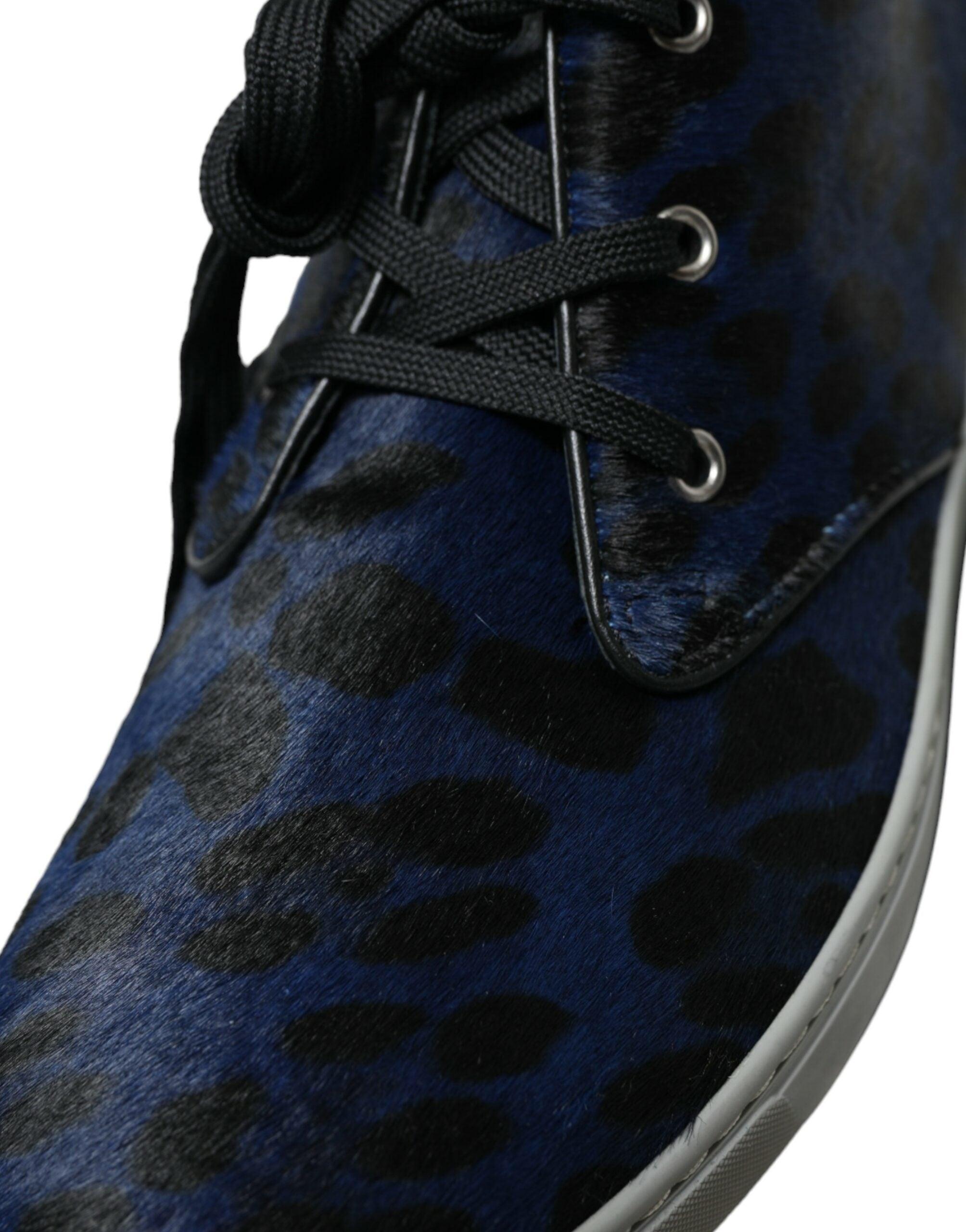 Dolce & Gabbana Blauw Kalfsleren Leopaard Print Sneakers