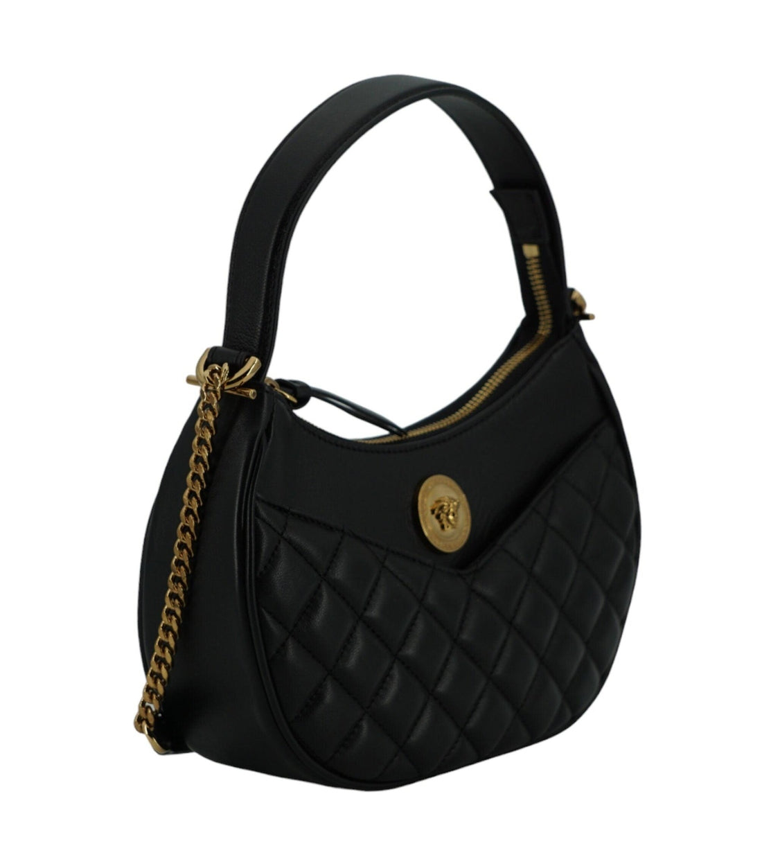 Versace Zwart Leren Half Moon Medusa Schoudertas