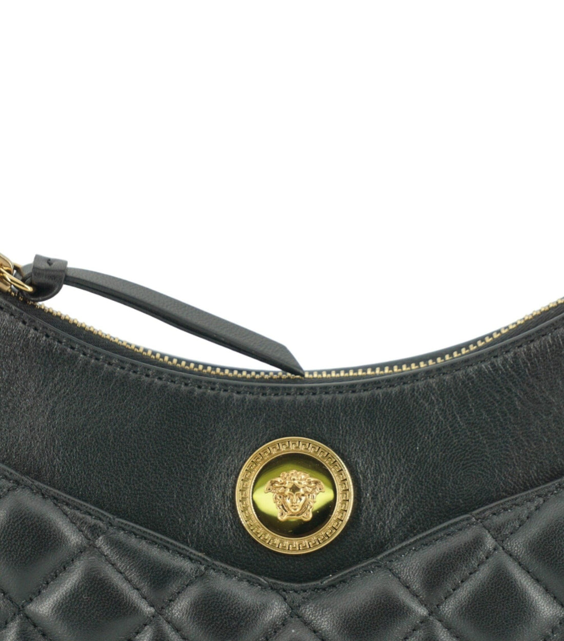 Versace Zwart Leren Half Moon Medusa Schoudertas