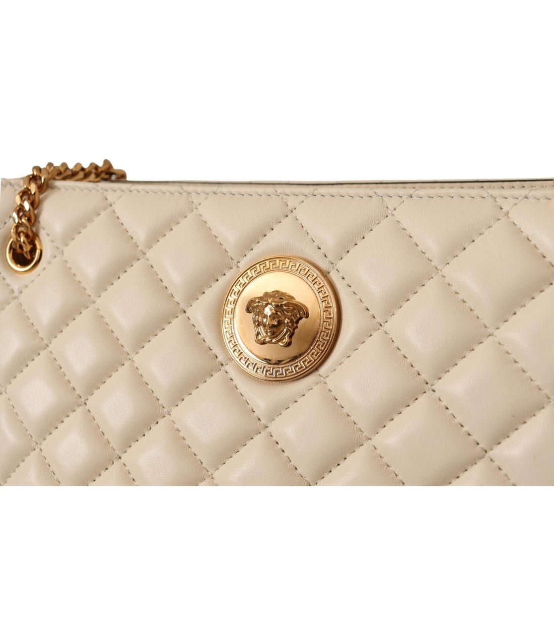 Versace Nappa Leer Medusa Tote Tas Beige