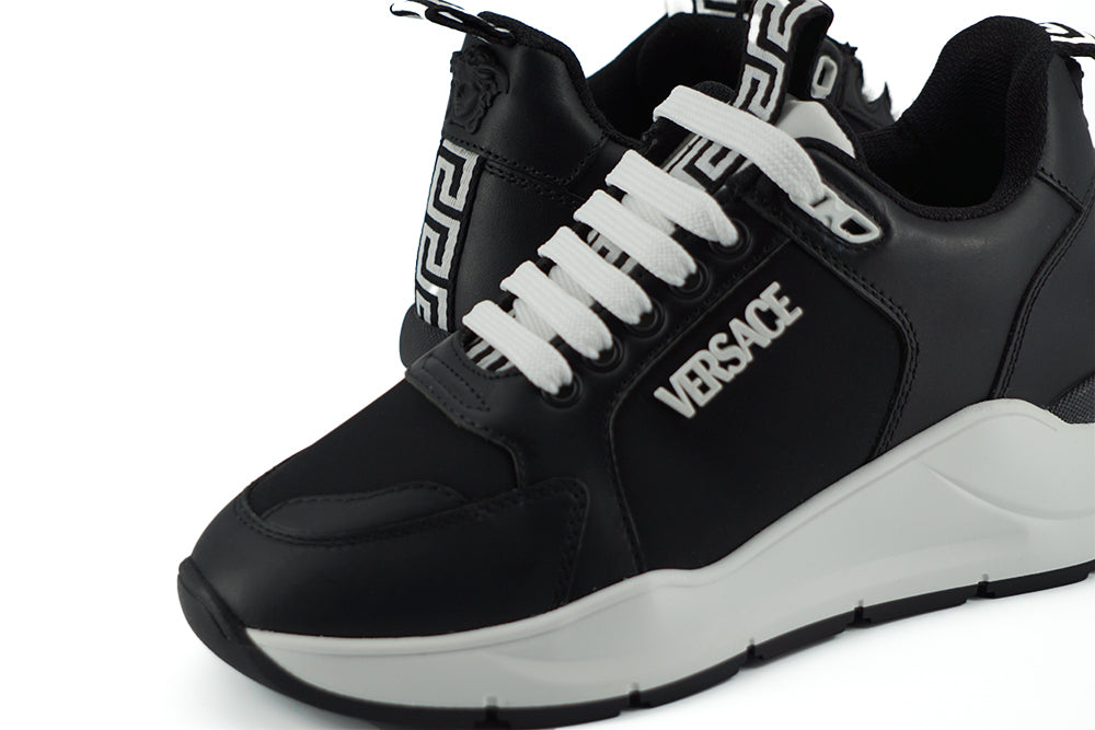 Versace Kalfleren Sneakers Zwart/Wit