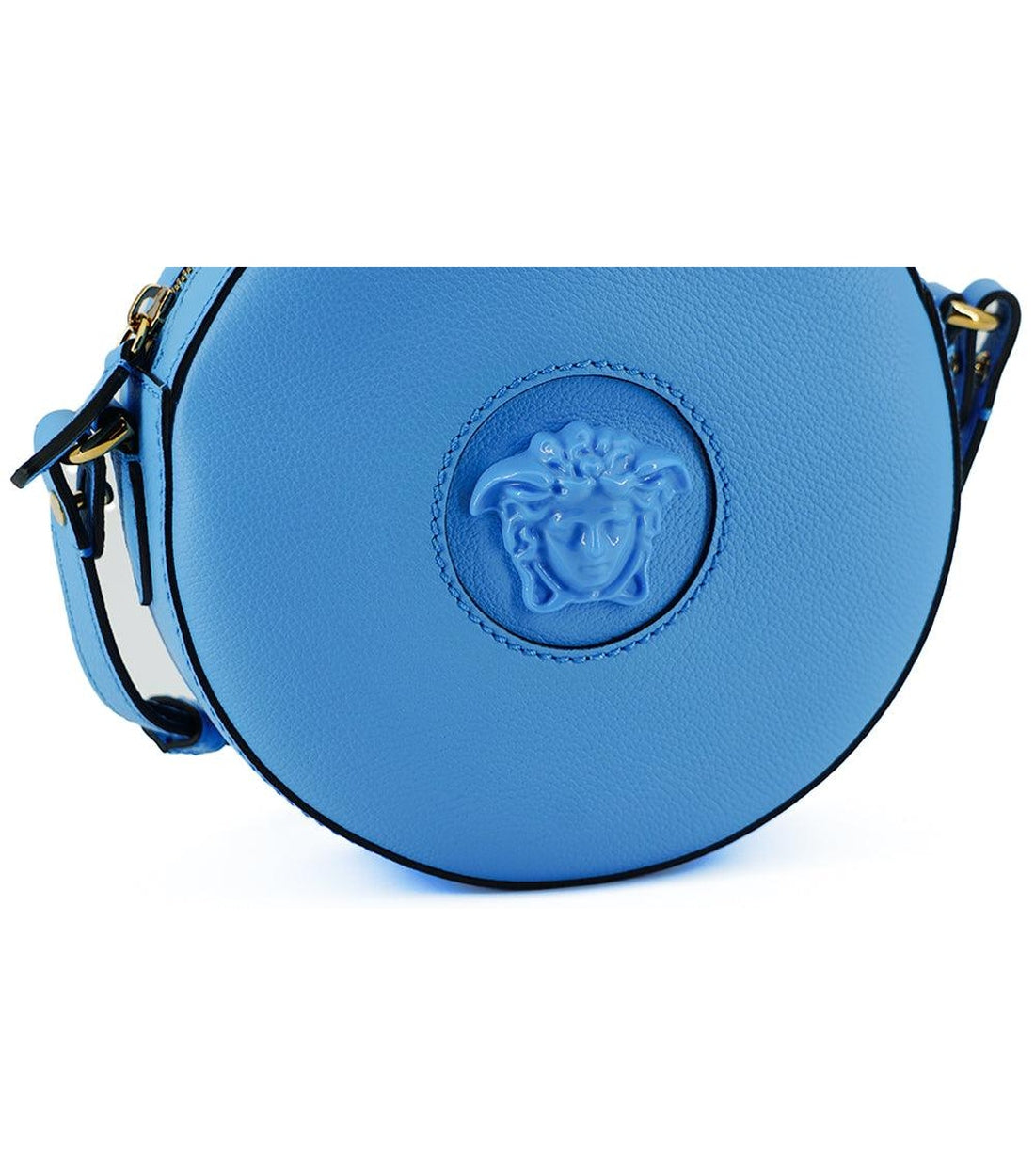 Versace Kalfleer Round Disco Schoudertas Blauw